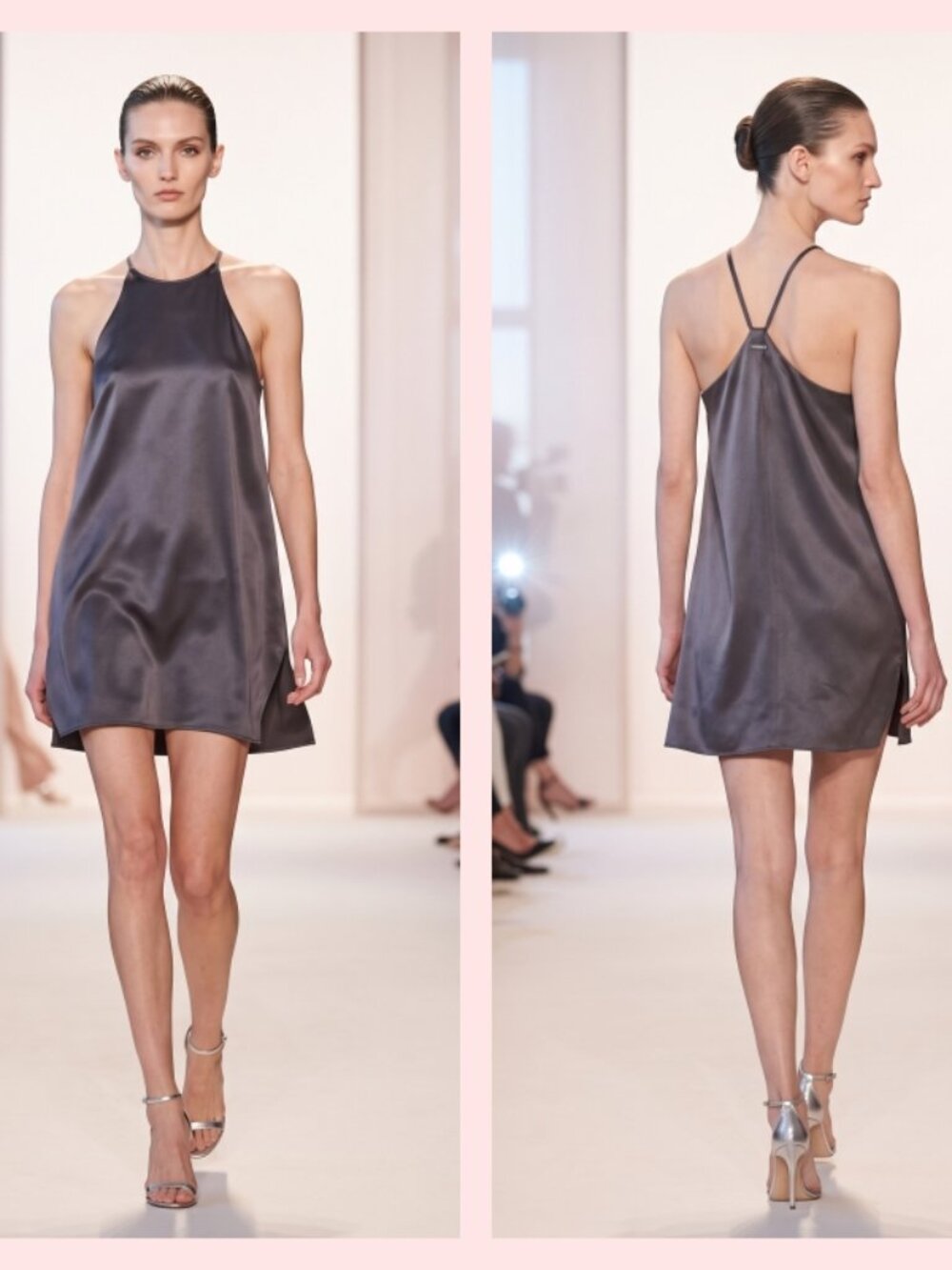 Halston Heritage Graphite Satin Cocktail Party Dress Sz M NWT Jet Set Minimalist